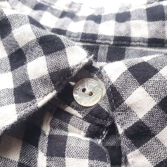 J Jill Top Womens M Gingham Check Plaid Popover Black White Tunic Double Cloth - Picture 3 of 14